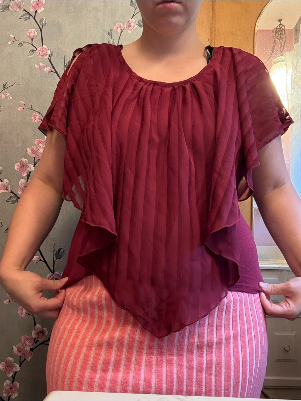 Papaya Burgundy Layered Chiffon Blouse